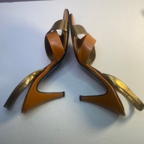 Robinsons Women's Heels - Gold & Orange Brown Strappy Sandals Size 5.5  3-Inch H - Picture 4 of 8